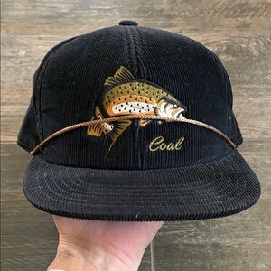 Coal Black Corduroy Cap with Fish Embroidery